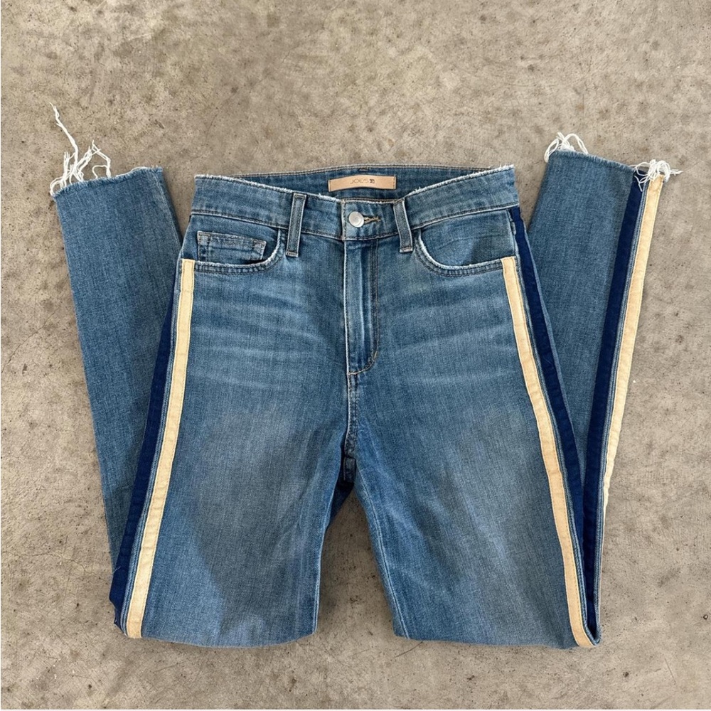 Joe's Jeans Blue Skinny Jeans with Tan Stripe